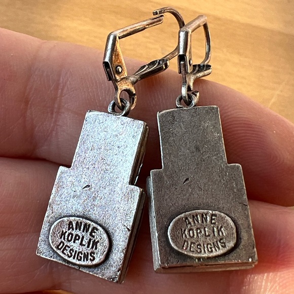 VINTAGE ANNE KOPLIK DESIGN MIRRORED FACETED GLASS DROP DANGLE EARRINGS LEVERBACK - Picture 14 of 16